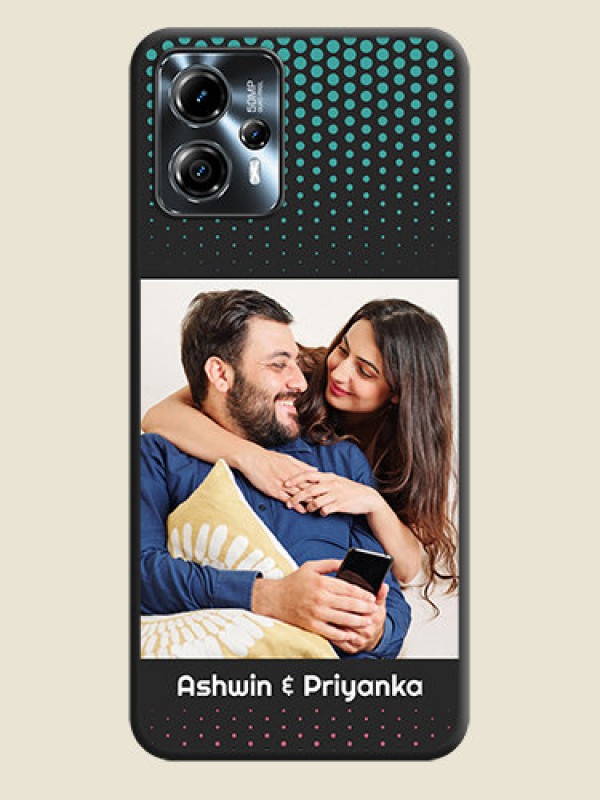 Custom Faded Dots with Grunge Photo Frame and Text on Space Black Custom Soft Matte Phone Cases - Moto G13