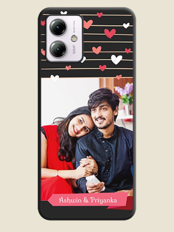 Custom Love Pattern with Name on Pink Ribbon - Photo on Space Black Soft Matte Back Cover - Moto G14