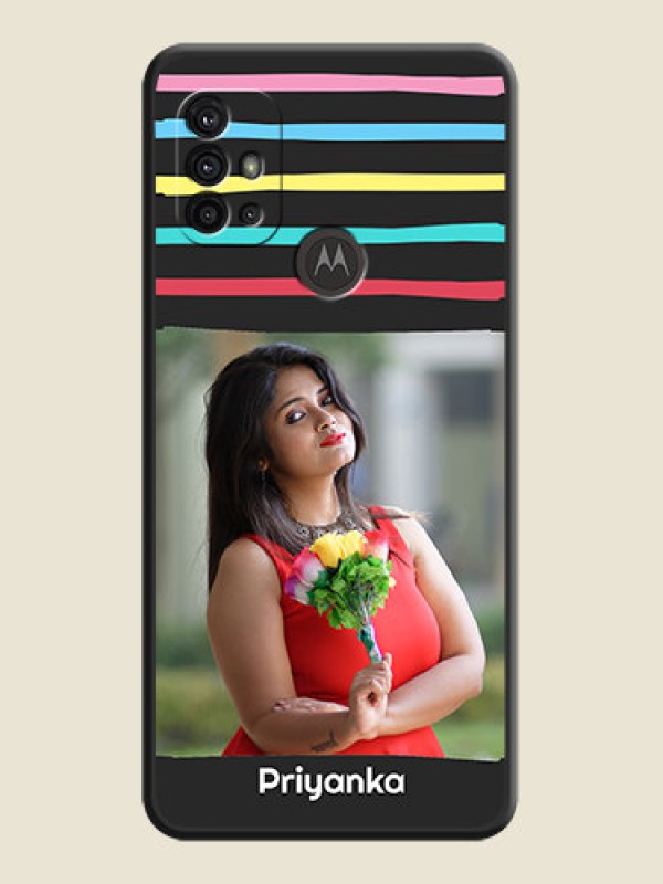 Custom Multicolor Lines with Image on Space Black Personalized Soft Matte Phone Covers - Motorola Moto G30