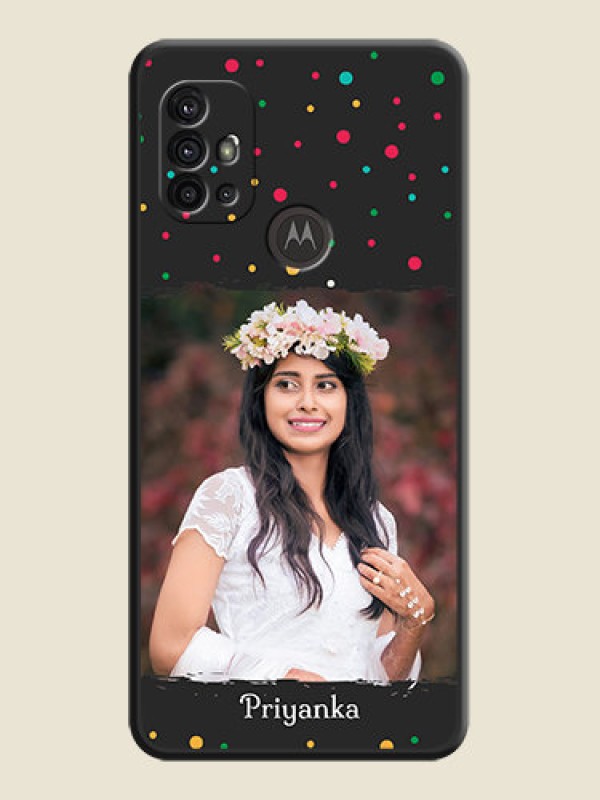Custom Multicolor Dotted Pattern with Text on Space Black Custom Soft Matte Phone Back Cover - Motorola Moto G30