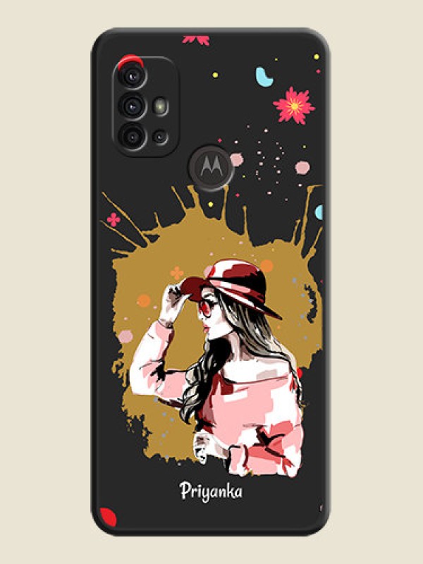 Custom Mordern Lady With Color Splash Background With Custom Text On Space Black Personalized Soft Matte Phone Covers -Motorola Moto G30