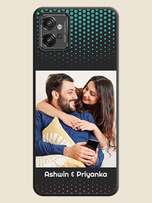 Custom Faded Dots with Grunge Photo Frame and Text on Space Black Custom Soft Matte Phone Cases - Motorola Moto G32