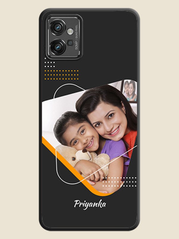 Custom Yellow Triangle on Photo on Space Black Soft Matte Phone Cover - Motorola Moto G32