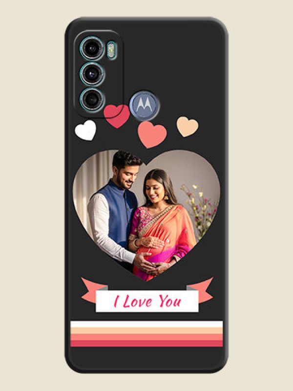 Custom Love Shaped Photo with Colorful Stripes on Personalised Space Black Soft Matte Cases - Motorola Moto G40 Fusion