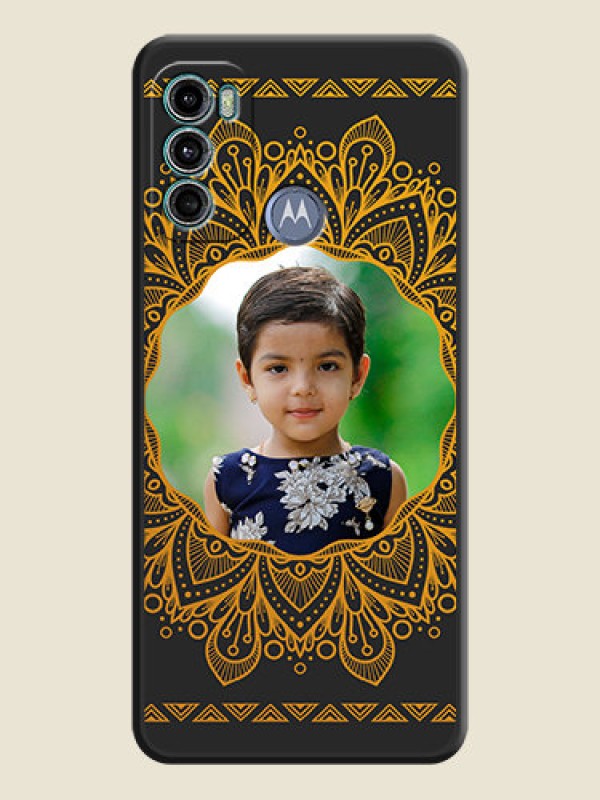 Custom Round Image with Floral Design on Photo on Space Black Soft Matte Mobile Cover - Motorola Moto G40 Fusion