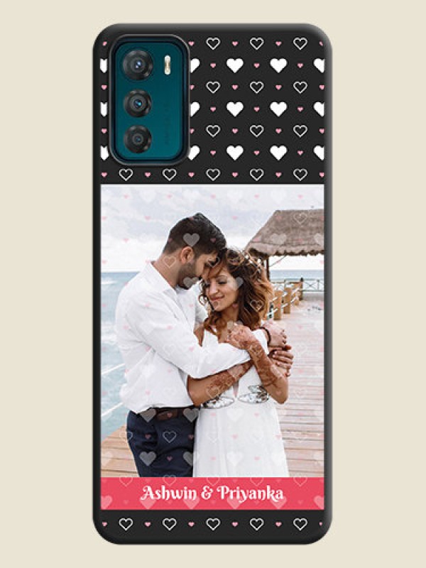 Custom White Color Love Symbols with Text Design on Photo on Space Black Soft Matte Phone Cover - Motorola Moto G42