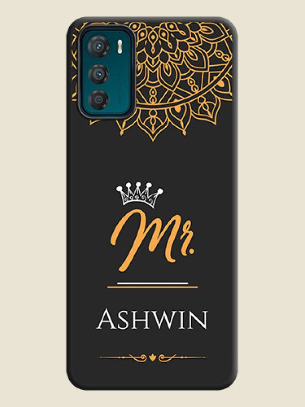 Custom Mr Name with Floral Design  on Personalised Space Black Soft Matte Cases - Motorola Moto G42