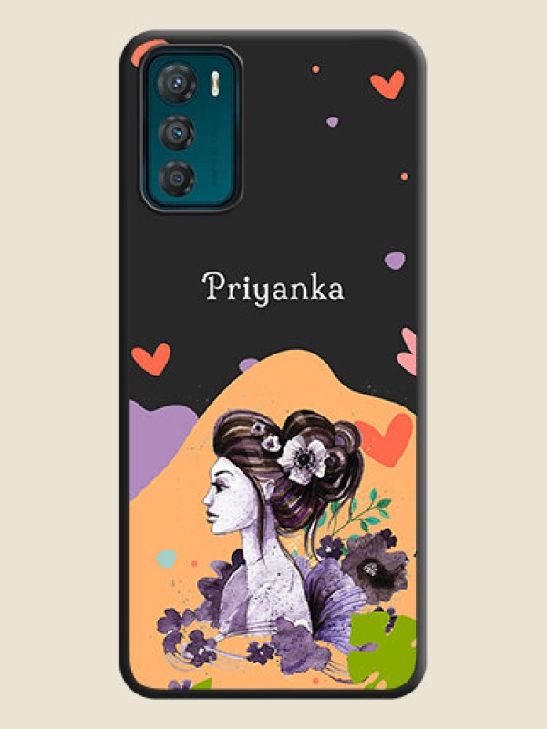 Custom Namecase For Her With Fancy Lady Image On Space Black Personalized Soft Matte Phone Covers -Motorola Moto G42