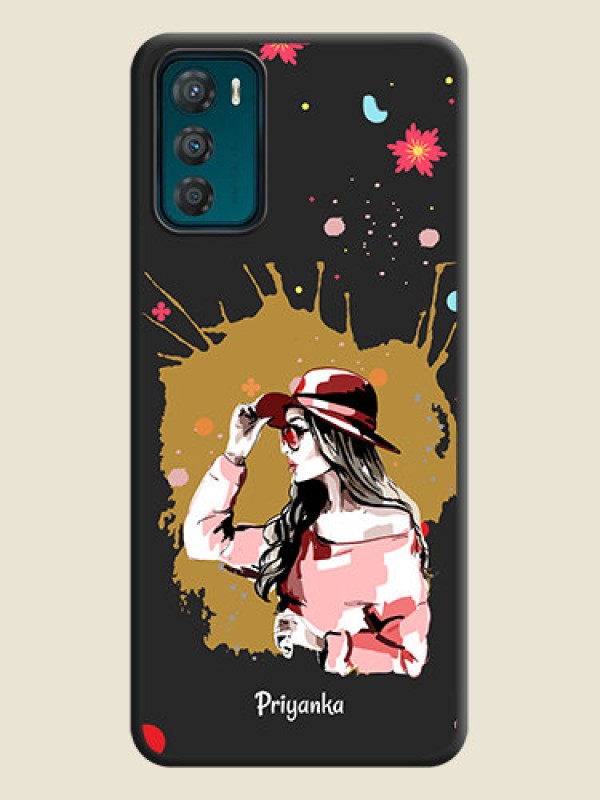 Custom Mordern Lady With Color Splash Background With Custom Text On Space Black Personalized Soft Matte Phone Covers -Motorola Moto G42