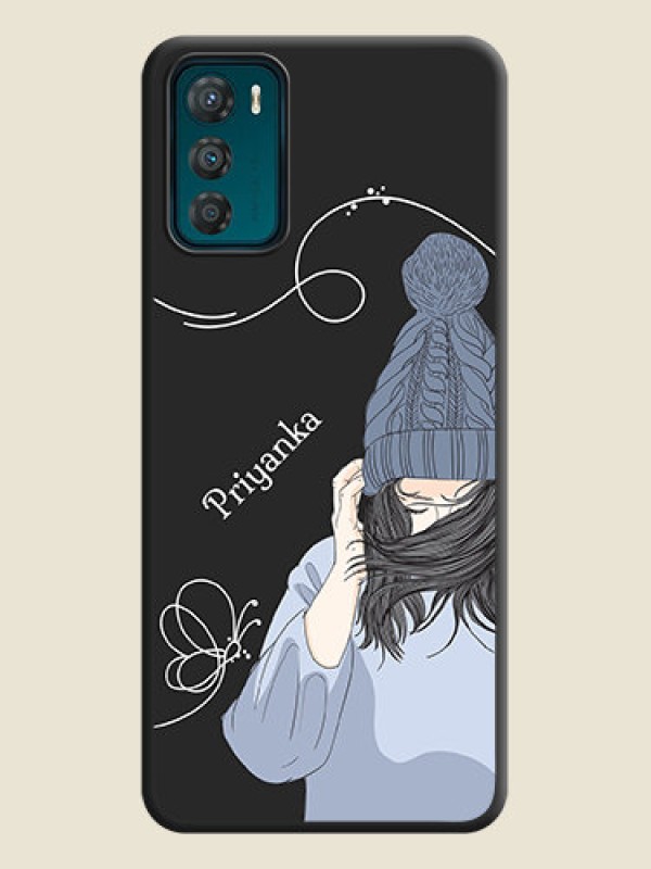 Custom Girl With Blue Winter Outfiit Custom Text Design On Space Black Personalized Soft Matte Phone Covers -Motorola Moto G42