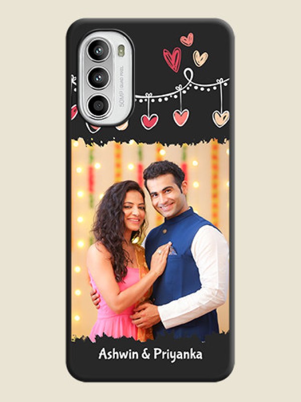 Custom Pink Love Hangings with Name on Space Black Custom Soft Matte Phone Cases - Moto G52