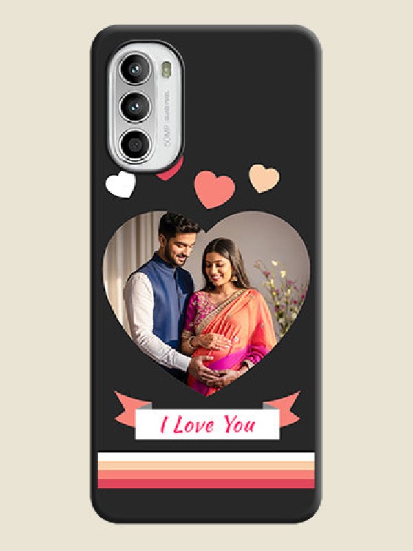 Custom Love Shaped Photo with Colorful Stripes on Personalised Space Black Soft Matte Cases - Moto G52