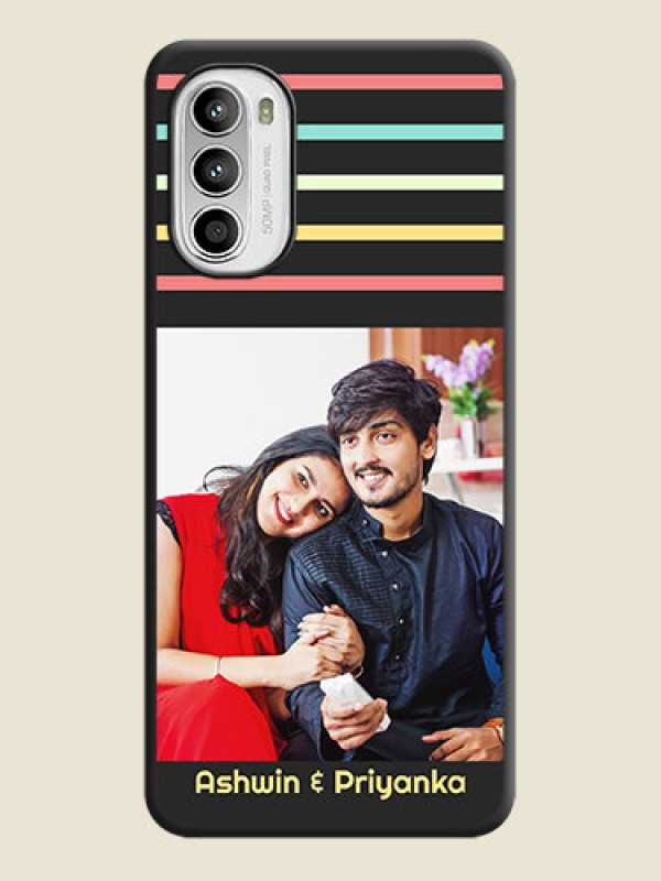 Custom Color Stripes with Photo and Text on Photo on Space Black Soft Matte Mobile Case - Moto G52