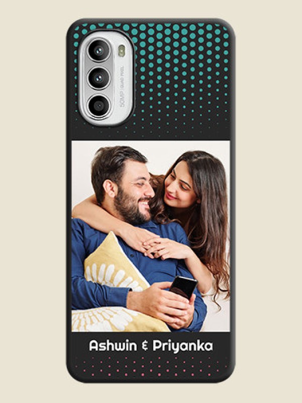 Custom Faded Dots with Grunge Photo Frame and Text on Space Black Custom Soft Matte Phone Cases - Moto G52