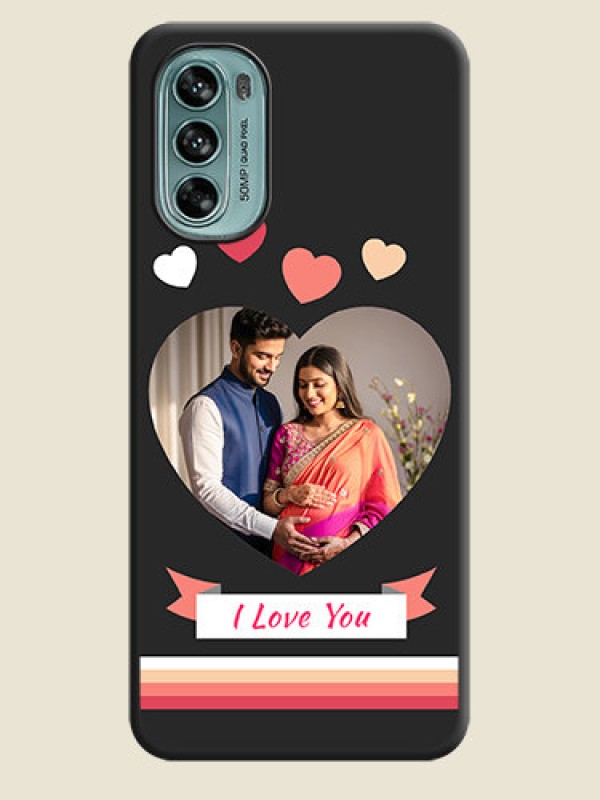 Custom Love Shaped Photo with Colorful Stripes on Personalised Space Black Soft Matte Cases - Moto G62