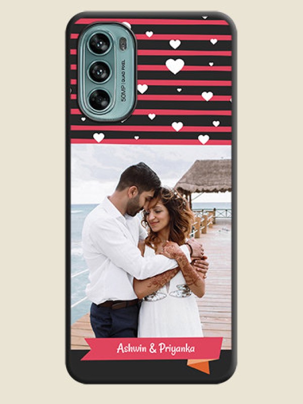 Custom White Color Love Symbols with Pink Lines Pattern on Space Black Custom Soft Matte Phone Cases - Moto G62