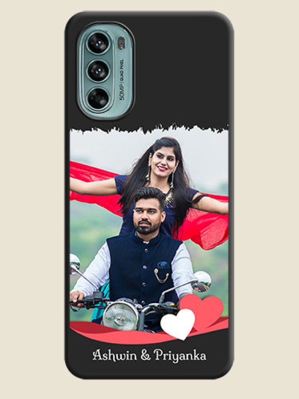 Custom Pin Color Love Shaped Ribbon Design with Text on Space Black Custom Soft Matte Phone Back Cover - Moto G62