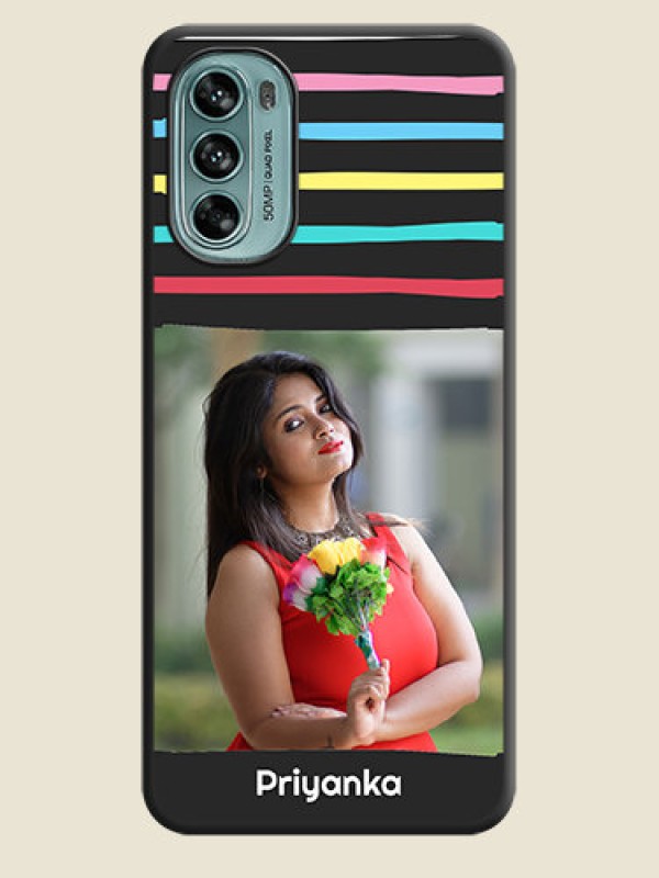 Custom Multicolor Lines with Image on Space Black Personalized Soft Matte Phone Covers - Moto G62