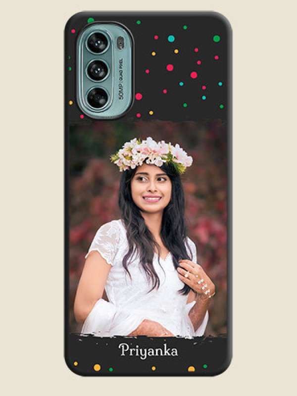 Custom Multicolor Dotted Pattern with Text on Space Black Custom Soft Matte Phone Back Cover - Moto G62