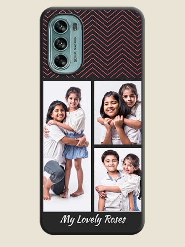 Custom Wave Pattern with 3 Image Holder on Space Black Custom Soft Matte Back Cover - Moto G62