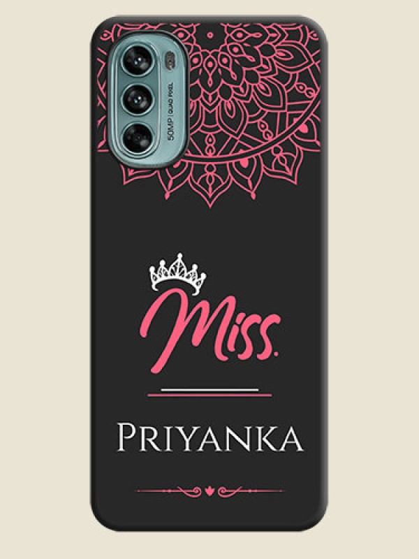 Custom Mrs Name with Floral Design on Space Black Personalized Soft Matte Phone Covers - Moto G62