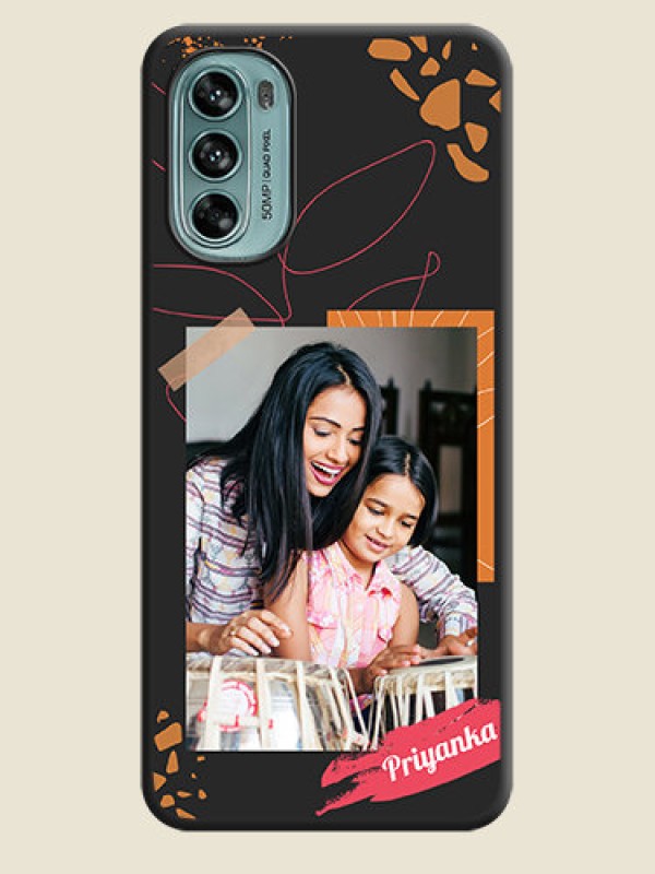 Custom Orange Photo Frame on Space Black Custom Soft Matte Phone Back Cover - Moto G62