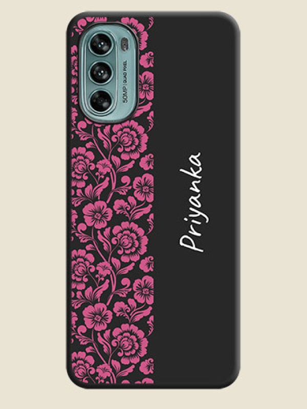 Custom Pink Floral Pattern Design With Custom Text On Space Black Personalized Soft Matte Phone Covers -Motorola Moto G62