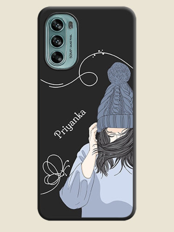 Custom Girl With Blue Winter Outfiit Custom Text Design On Space Black Personalized Soft Matte Phone Covers -Motorola Moto G62