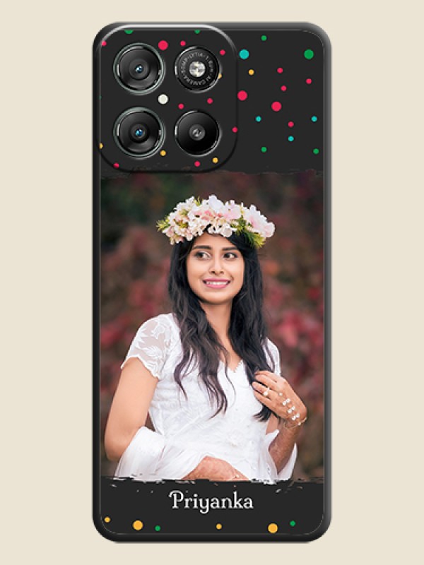 Custom Multicolor Dotted Pattern with Text On Space Black Custom Soft Matte Mobile Back Cover - Motorola Moto G67 Power