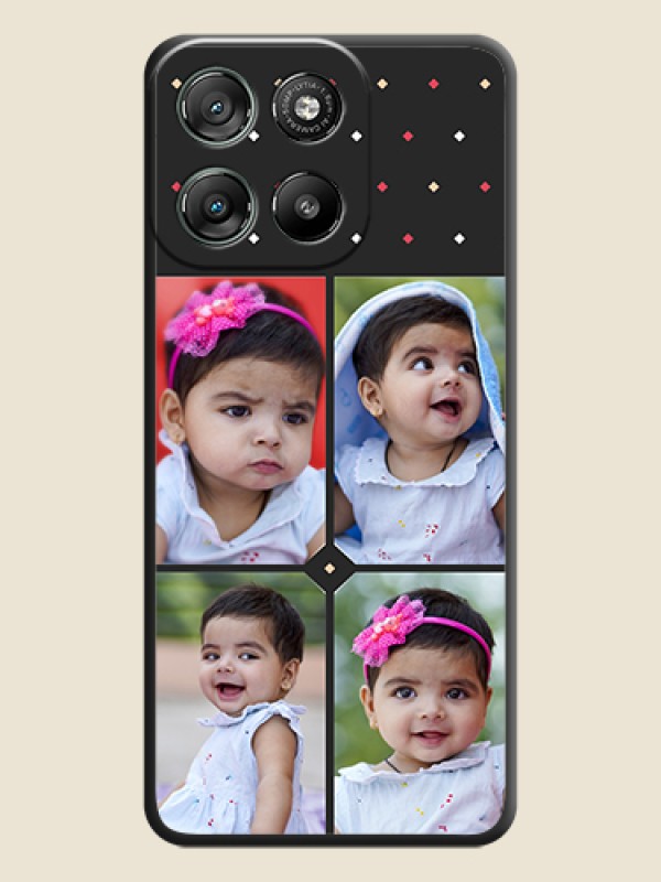 Custom Multicolor Dotted Pattern with 4 Image Holder On Space Black Custom Soft Matte Mobile Back Cover - Motorola Moto G67 Power