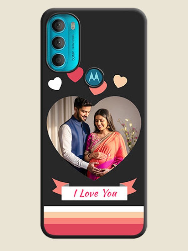 Custom Love Shaped Photo with Colorful Stripes on Personalised Space Black Soft Matte Cases - Moto G71 5G