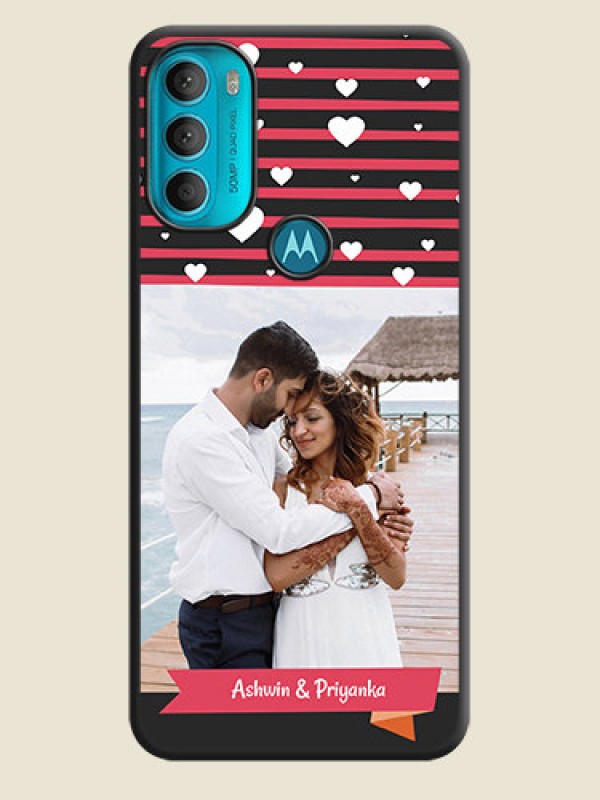 Custom White Color Love Symbols with Pink Lines Pattern on Space Black Custom Soft Matte Phone Cases - Moto G71 5G