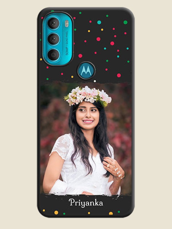 Custom Multicolor Dotted Pattern with Text on Space Black Custom Soft Matte Phone Back Cover - Moto G71 5G