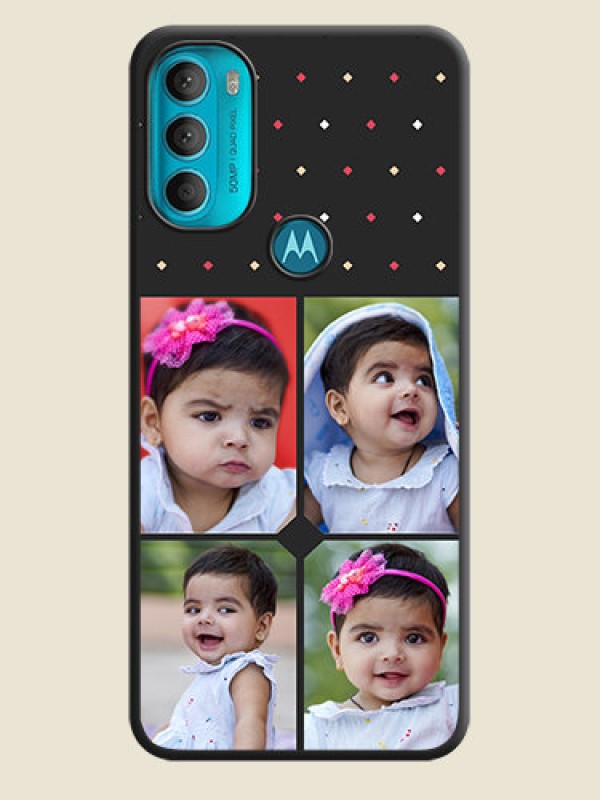 Custom Multicolor Dotted Pattern with 4 Image Holder on Space Black Custom Soft Matte Phone Cases - Moto G71 5G