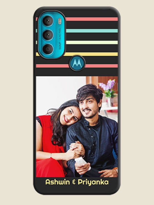 Custom Color Stripes with Photo and Text on Photo on Space Black Soft Matte Mobile Case - Moto G71 5G