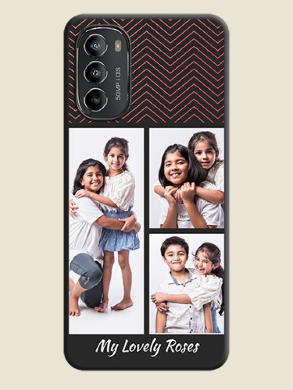 Custom Wave Pattern with 3 Image Holder on Space Black Custom Soft Matte Back Cover - Moto G82