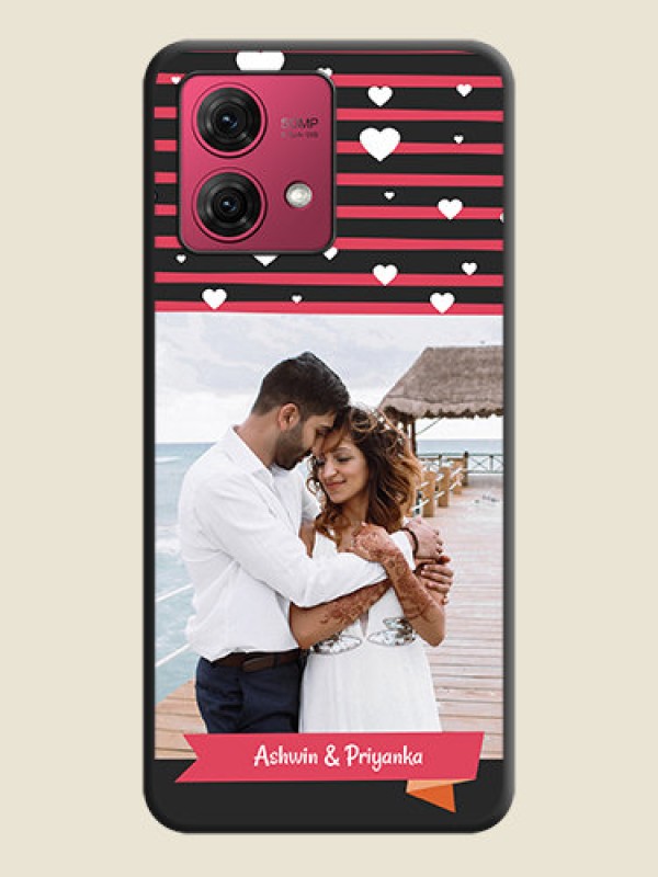 Custom White Color Love Symbols with Pink Lines Pattern on Space Black Custom Soft Matte Phone Cases - Motorola Moto G84 5G