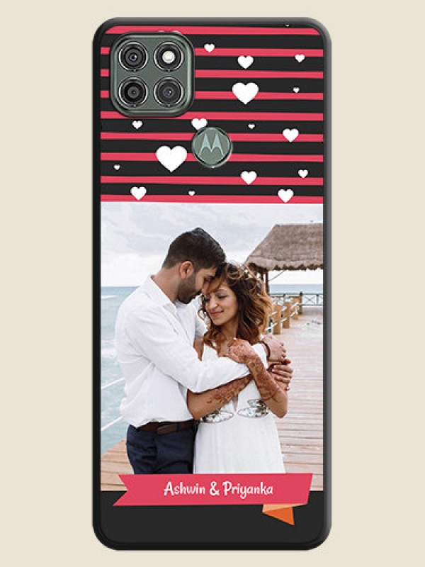 Custom White Color Love Symbols with Pink Lines Pattern on Space Black Custom Soft Matte Phone Cases - Moto G9 Power