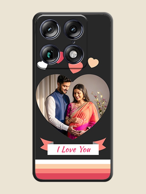 Custom Love Shaped Photo with Colorful Stripes On Space Black Custom Soft Matte Mobile Back Cover - Motorola Signature 5G