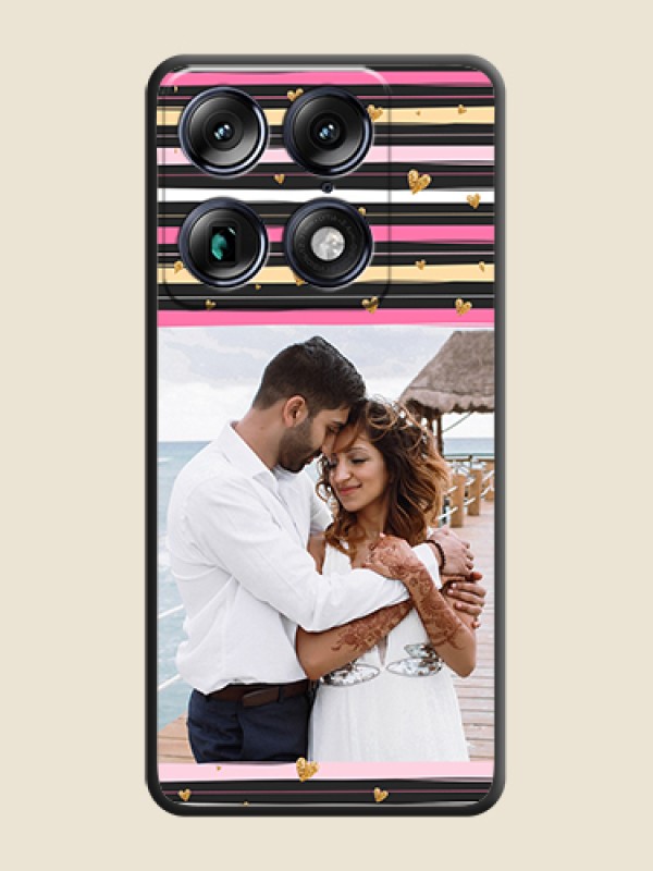 Custom Multicolor Lines and Golden Love Symbols Design on Photo On Space Black Custom Soft Matte Mobile Back Cover - Motorola Signature 5G