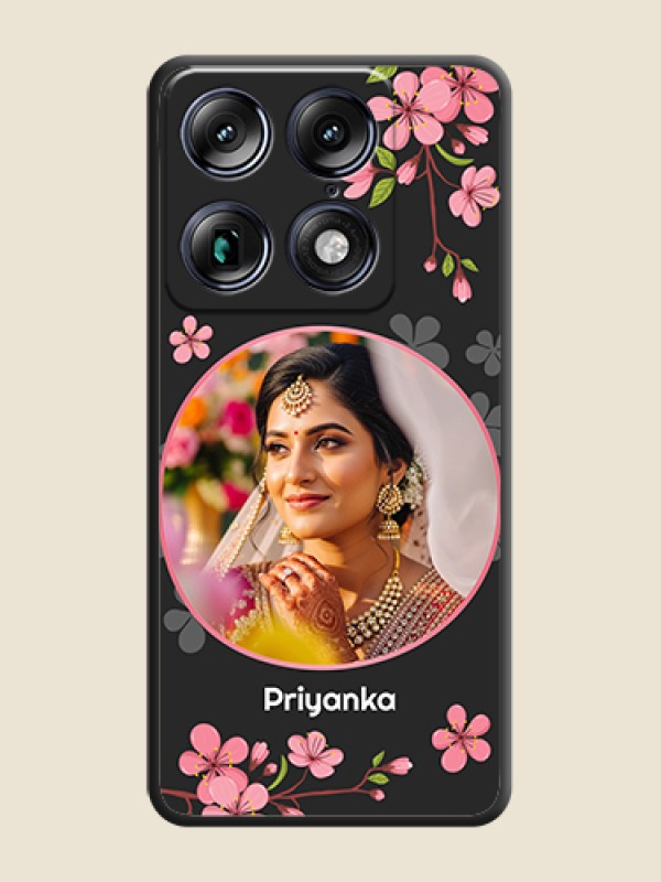 Custom Round Image with Pink Color Floral Design on Photo On Space Black Custom Soft Matte Mobile Back Cover - Motorola Signature 5G