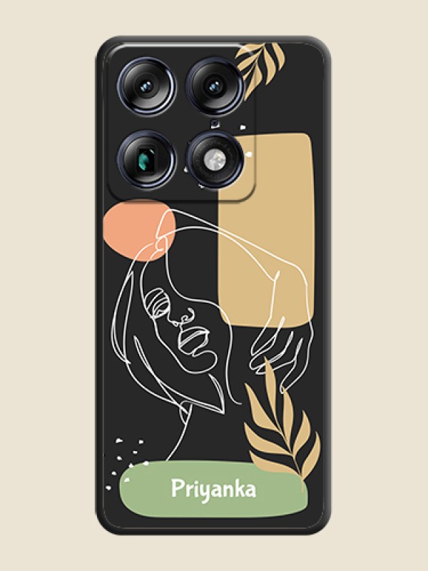 Custom Custom Text With Line Art Of Women & Leaves Design On Space Black Custom Soft Matte Mobile Back Cover - Motorola Signature 5G