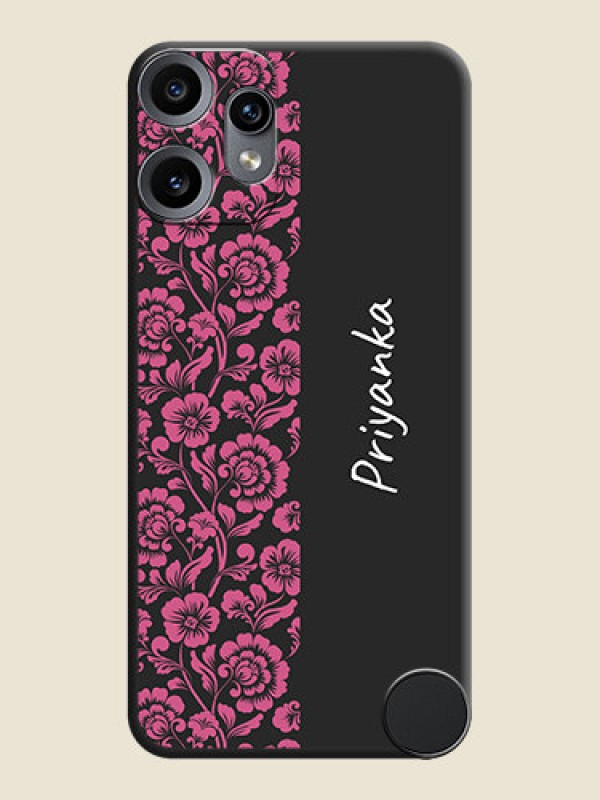 Custom Pink Floral Pattern Design With Custom Text On Space Black Custom Soft Matte Mobile Back Cover - Nothing CMF Phone 2 Pro 5G
