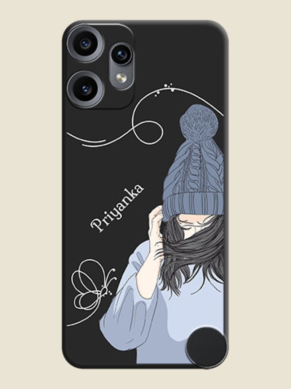 Custom Girl With Blue Winter Outfiit Custom Text Design On Space Black Custom Soft Matte Mobile Back Cover - Nothing CMF Phone 2 Pro 5G