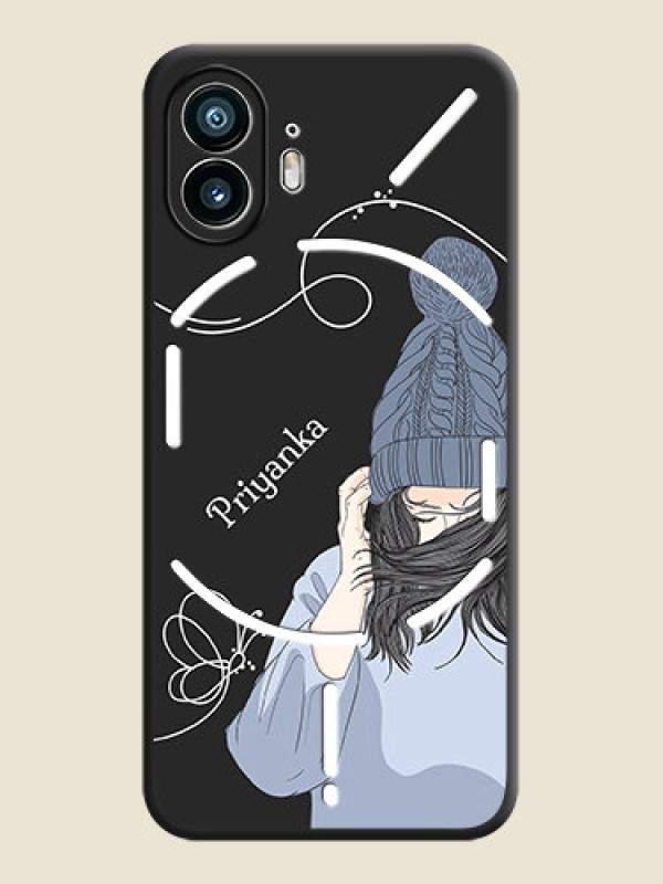 Custom Girl With Blue Winter Outfiit Custom Text Design On Space Black Personalized Soft Matte Phone Covers - Nothing Phone 2