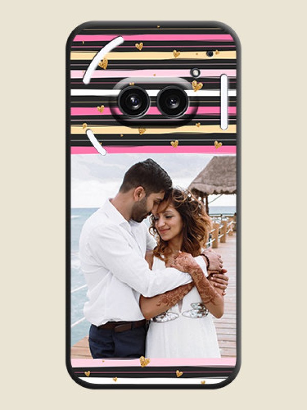 Custom Multicolor Lines and Golden Love Symbols Design - Photo on Space Black Soft Matte Mobile Cover - Nothing Phone 2A 5G