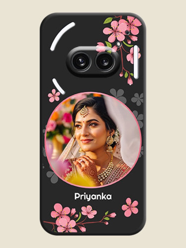 Custom Round Image with Pink Color Floral Design - Photo on Space Black Soft Matte Back Cover - Nothing Phone 2A 5G