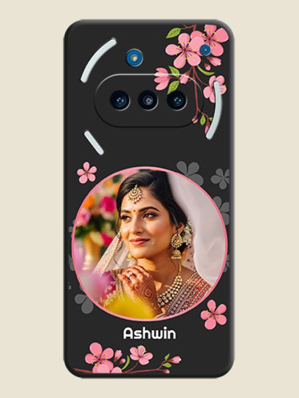 Custom Round Image with Pink Color Floral Design on Photo On Space Black Custom Soft Matte Mobile Back Cover - Nothing Phone 3a 5G