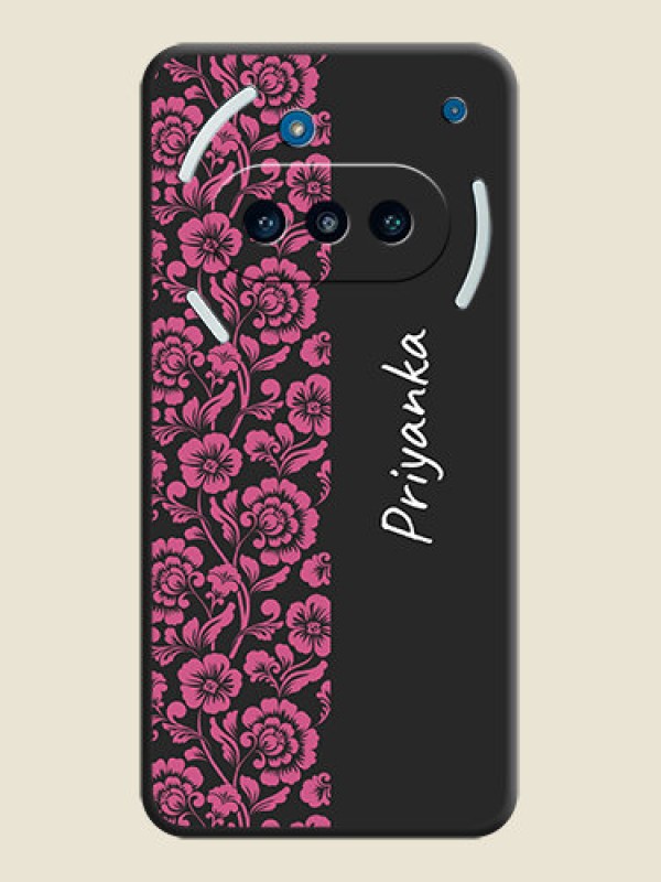Custom Pink Floral Pattern Design With Custom Text On Space Black Custom Soft Matte Mobile Back Cover - Nothing Phone 3a 5G