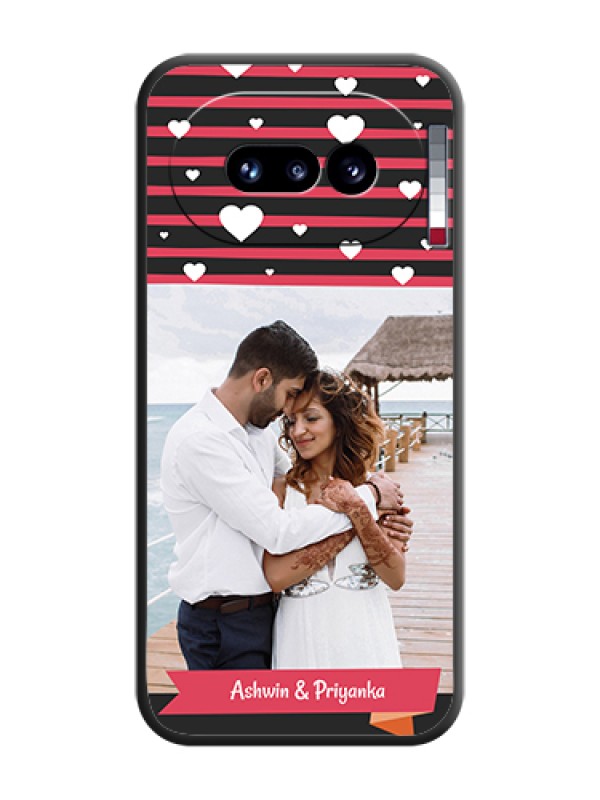 Custom White Color Love Symbols with Pink Lines Pattern On Space Black Custom Soft Matte Mobile Back Cover - Nothing Phone 4A 5G